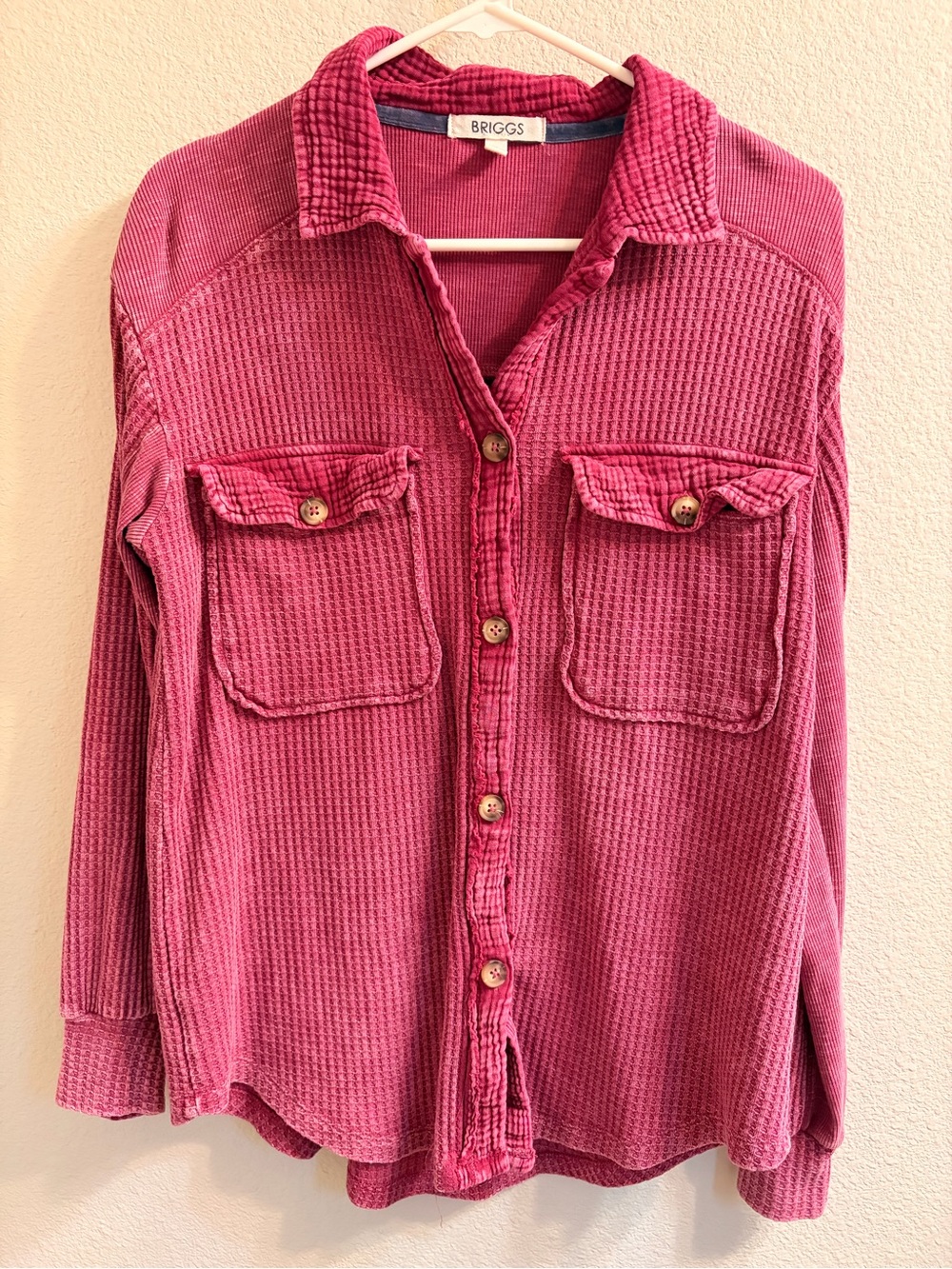 Briggs New York Raspberry Pink Waffle Button-Down Shirt